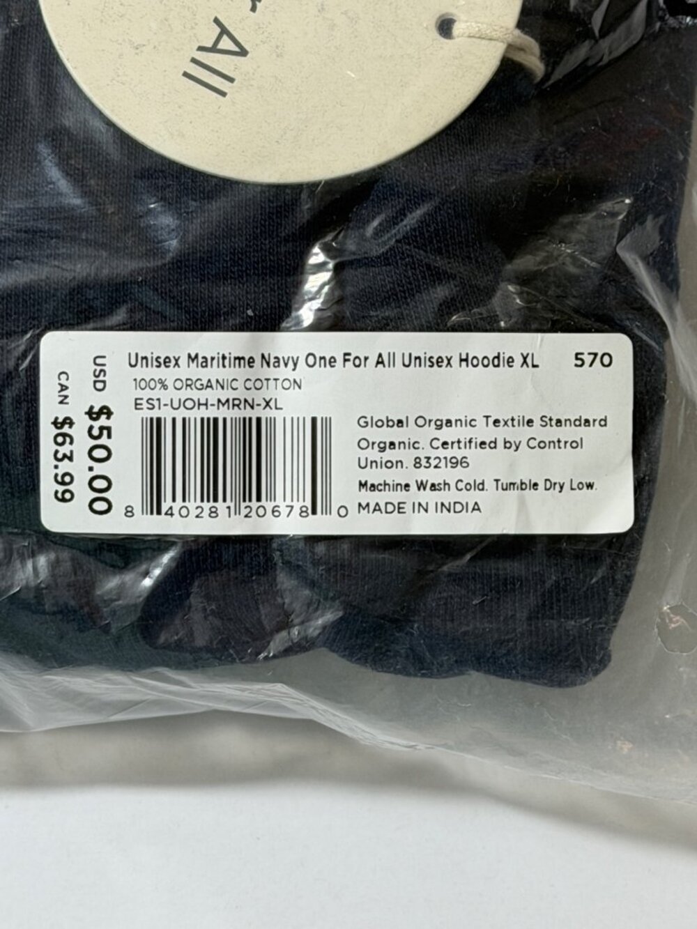 NWT Pact One For All Unisex Hoodie Sweatshirt Maritime Navy Size  XL - Picture 4 of 4